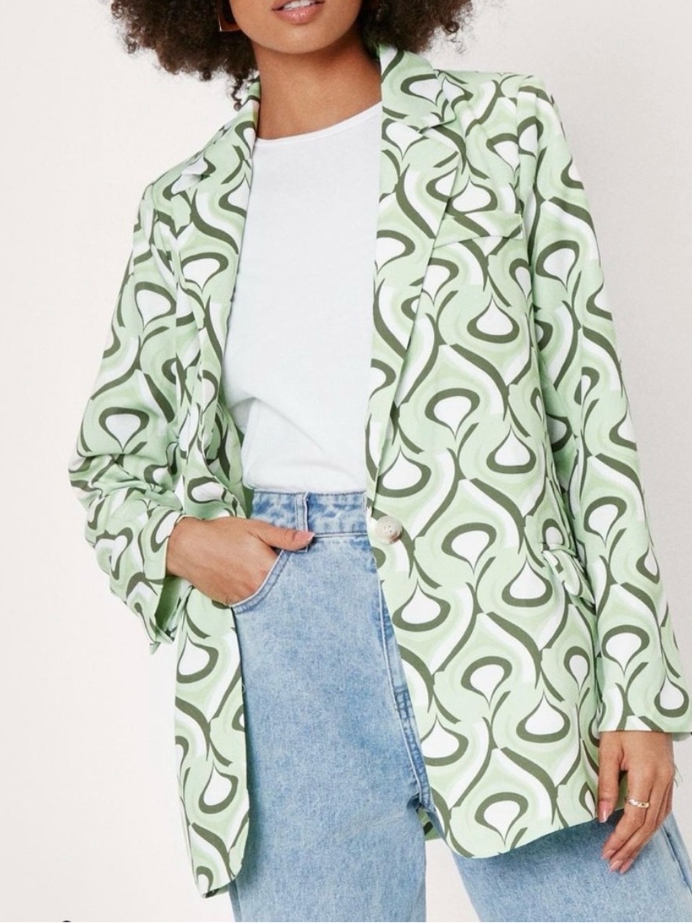 NASTY GAL • green and white oversized abstract print blazer with shoulder pads